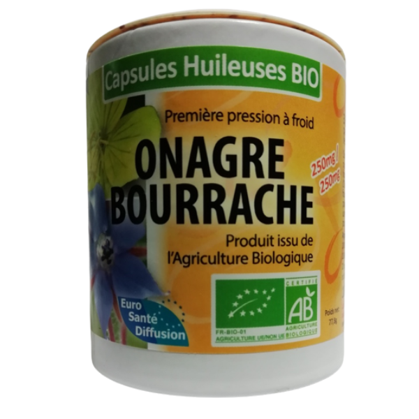 Capsules Huileuses BIO ONAGRE BOURRACHE 100 Caps EURO SANTE DIFFUSION