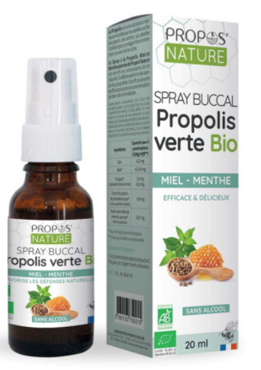 Spray Buccal à la Propolis Verte miel menthe Bio sans alcool  - 15ml